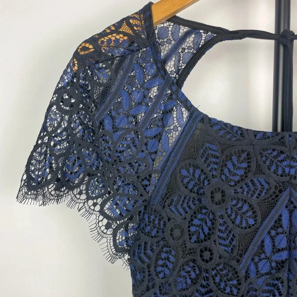 For Love & Lemons Black Blue Lave Lyla Open Back Short Sleeve Mini Dress‎